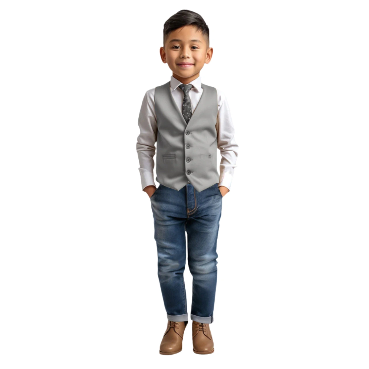 Chaleco Zegarie Gris Claro para Niño: Elegancia Casual con 4 Botones, ¡Perfecto para Cualquier Evento!