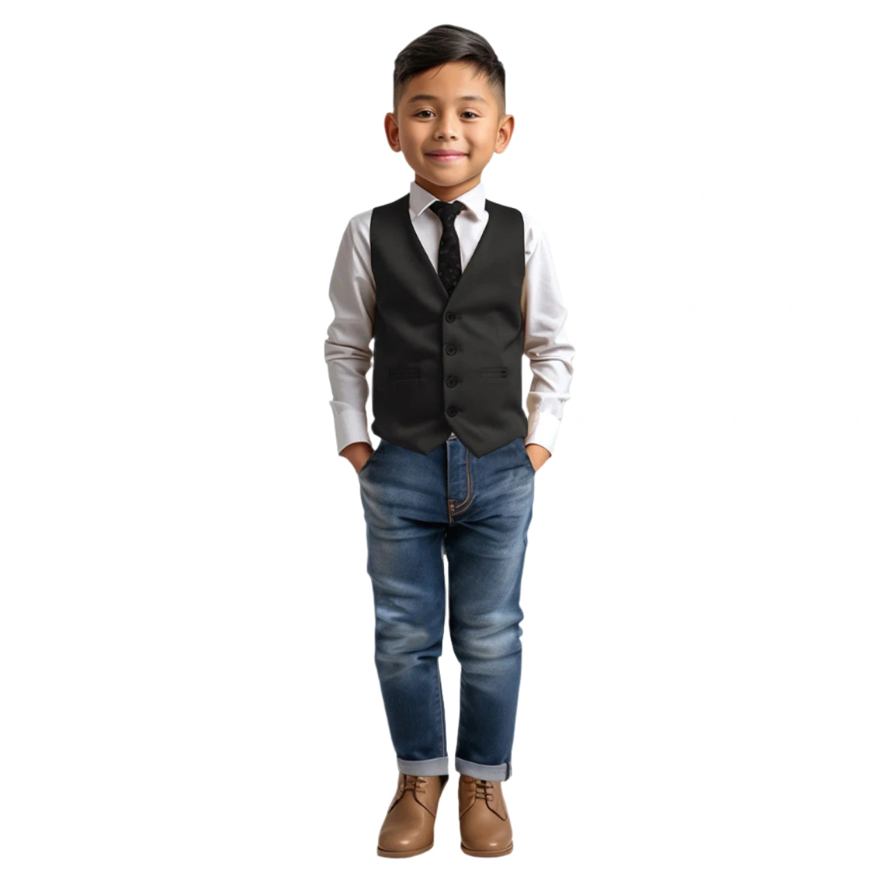 Chaleco Zegarie Negro para Niño: Elegancia Clásica en Cuatro Botones. ¡Imprescindible!