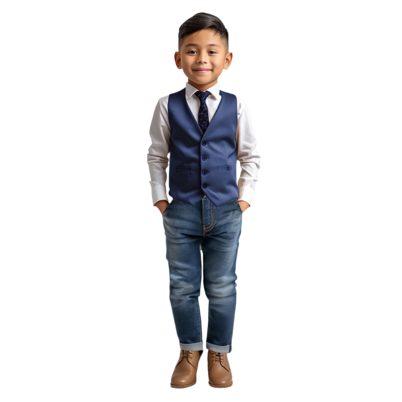 Chaleco Zegarie Azul Marino para Niños Elegancia Clásica en 4 Botones un Toque Especial para tu Pequeño